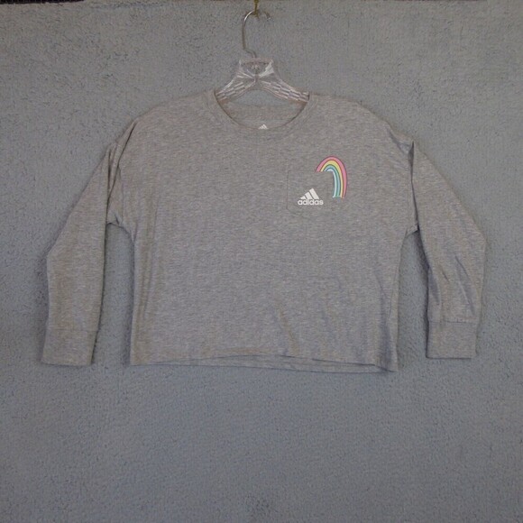 adidas Shirt Women's Small Gray Originals Sport Unites Crop Top Rainbow Pride - Picture 1 of 10